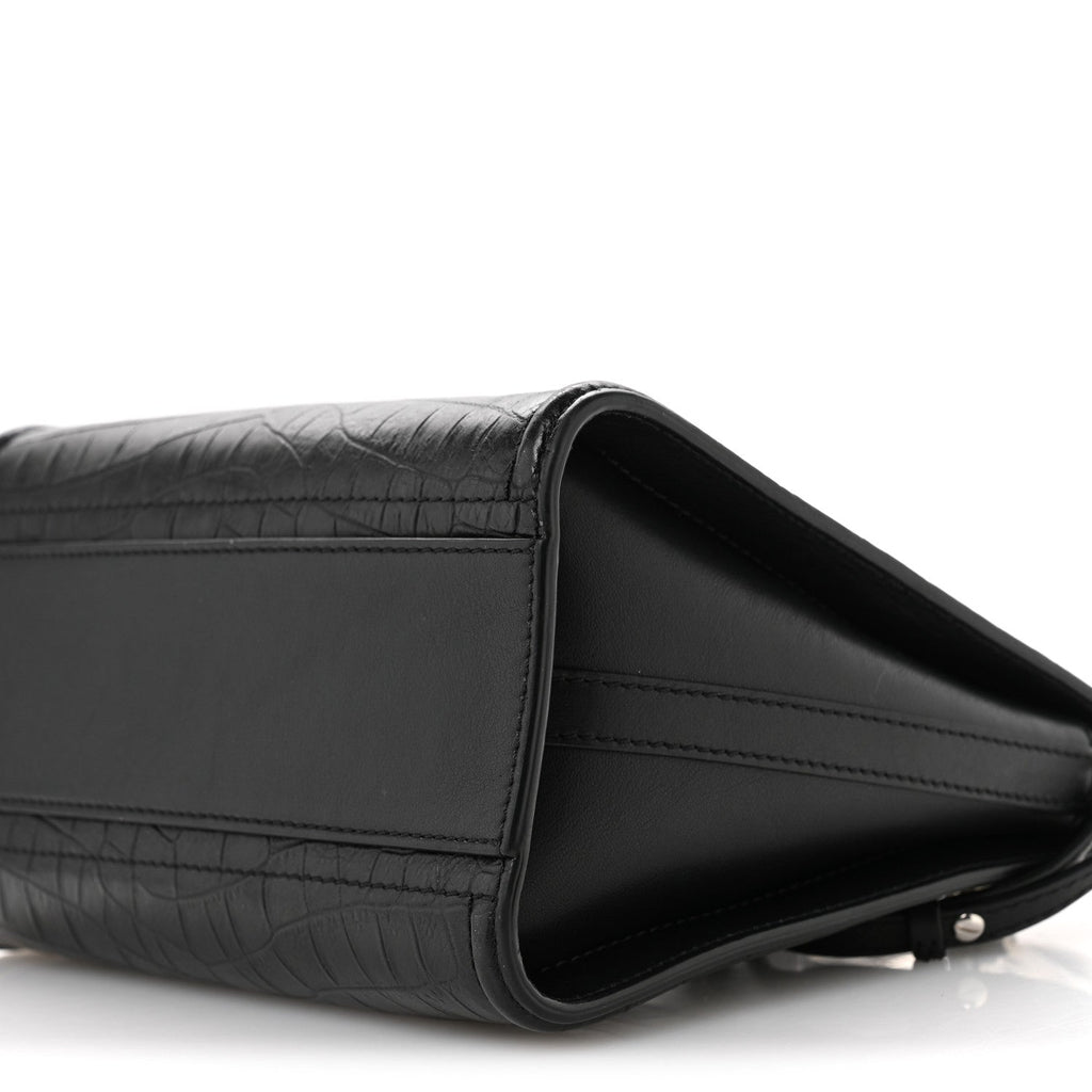 Crocodile Embossed Calfskin The Short Story Shoulder Bag Black