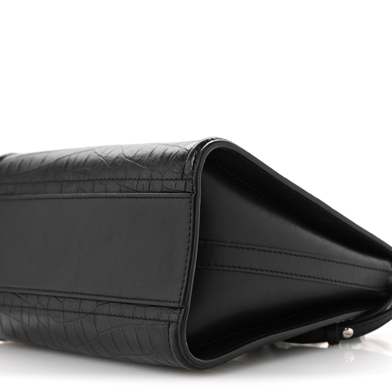 Crocodile Embossed Calfskin The Short Story Shoulder Bag Black