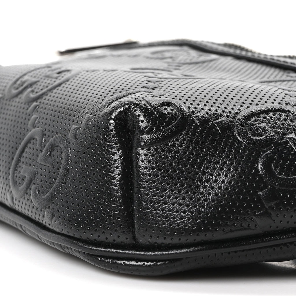 Calfskin GG Tennis Embossed Belt Bag Black
