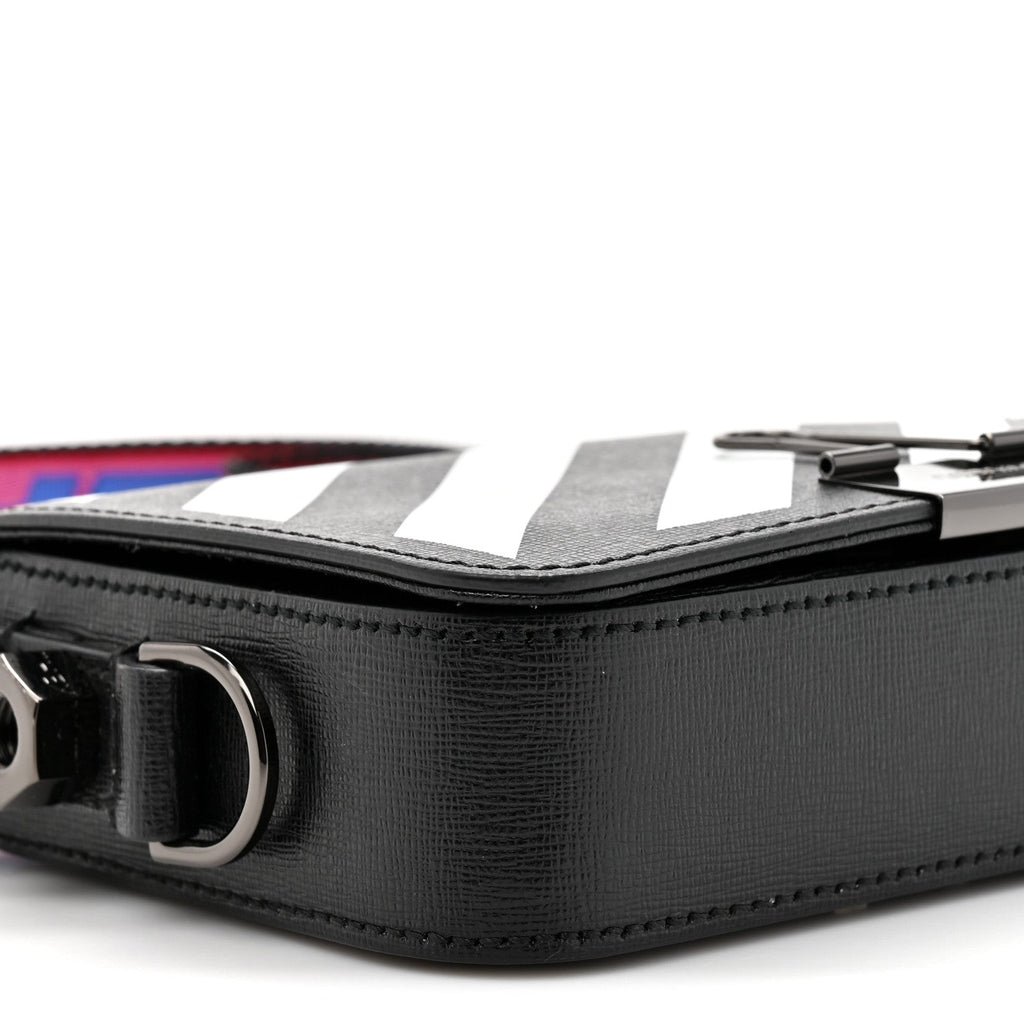 Saffiano Striped Mini Diag Binder Clip Bag Black White Indus