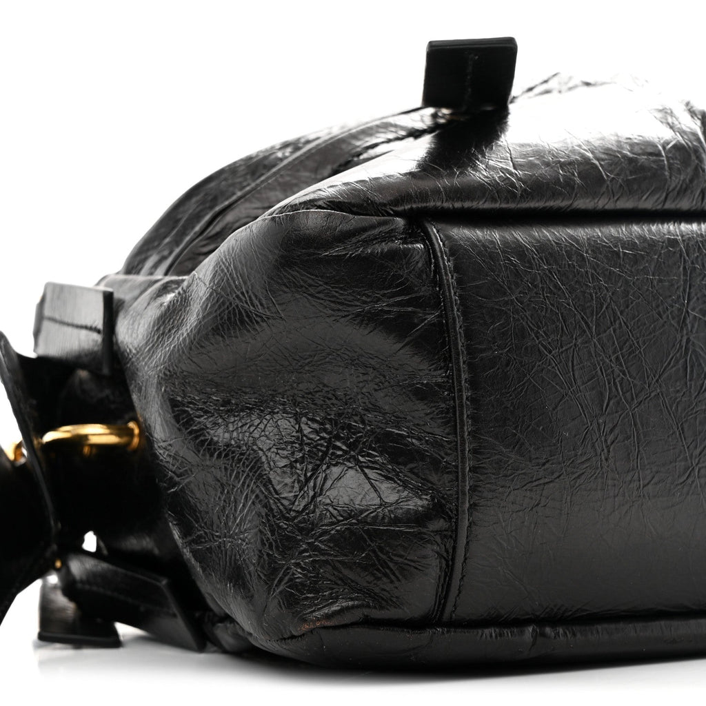Crinkled Calfskin Small Grand Tour Bowling Bag Black