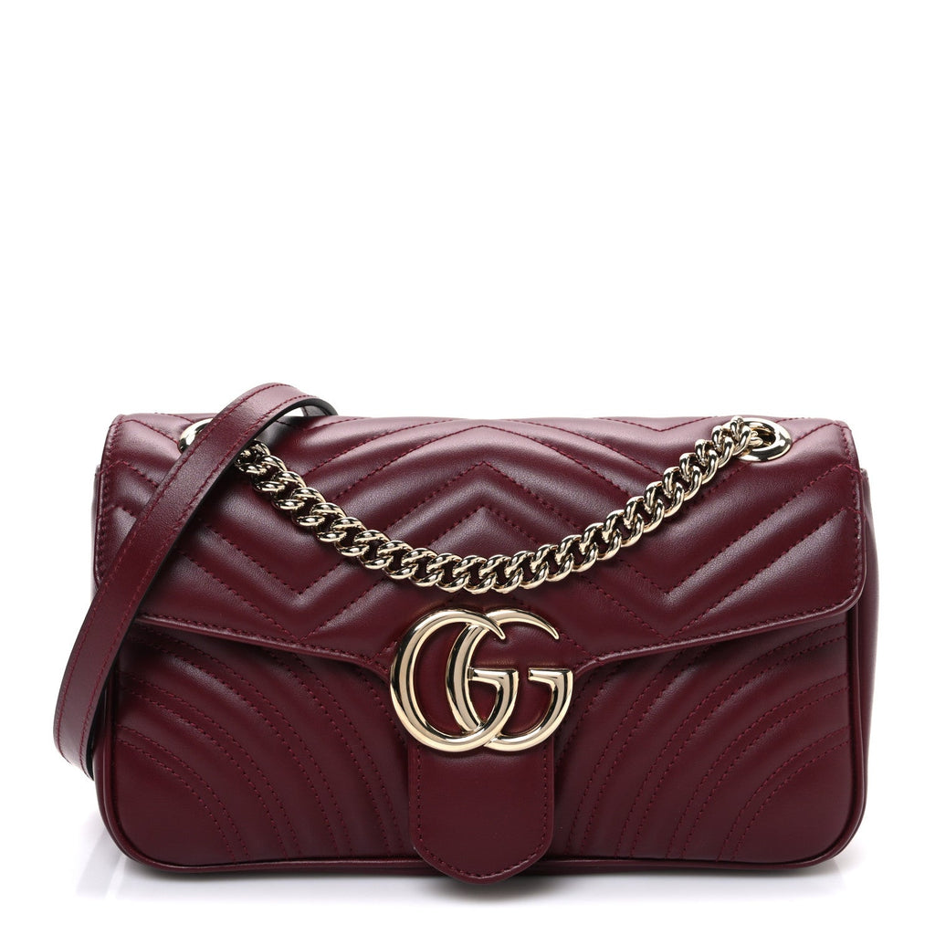 Calfskin Matelasse Medium GG Marmont Shoulder Bag Rosso Ancora Red