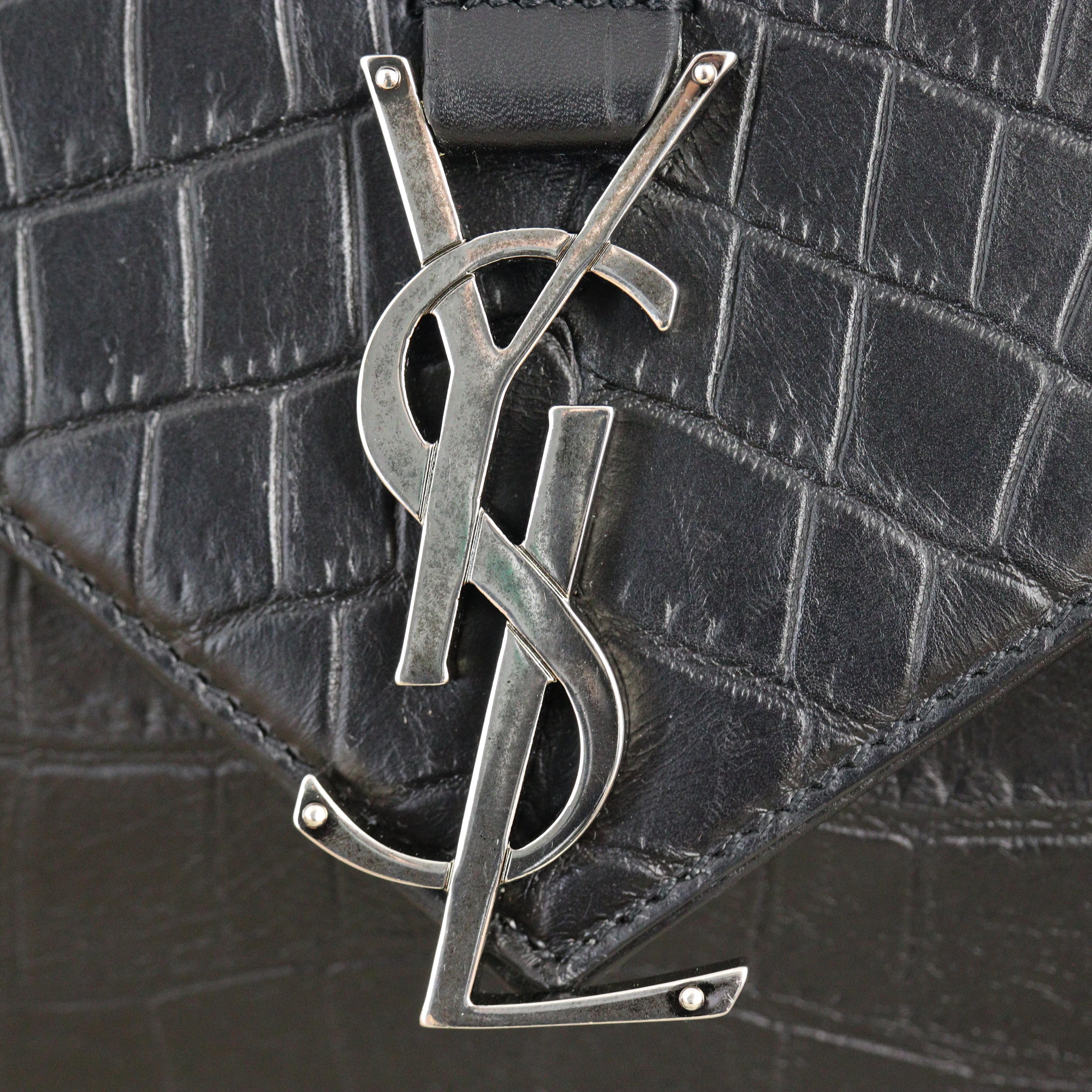 Saint Laurent College Large Croc Embossed