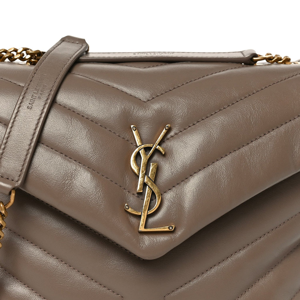 Calfskin Y Quilted Monogram Small Loulou Chain Satchel Dark Beige