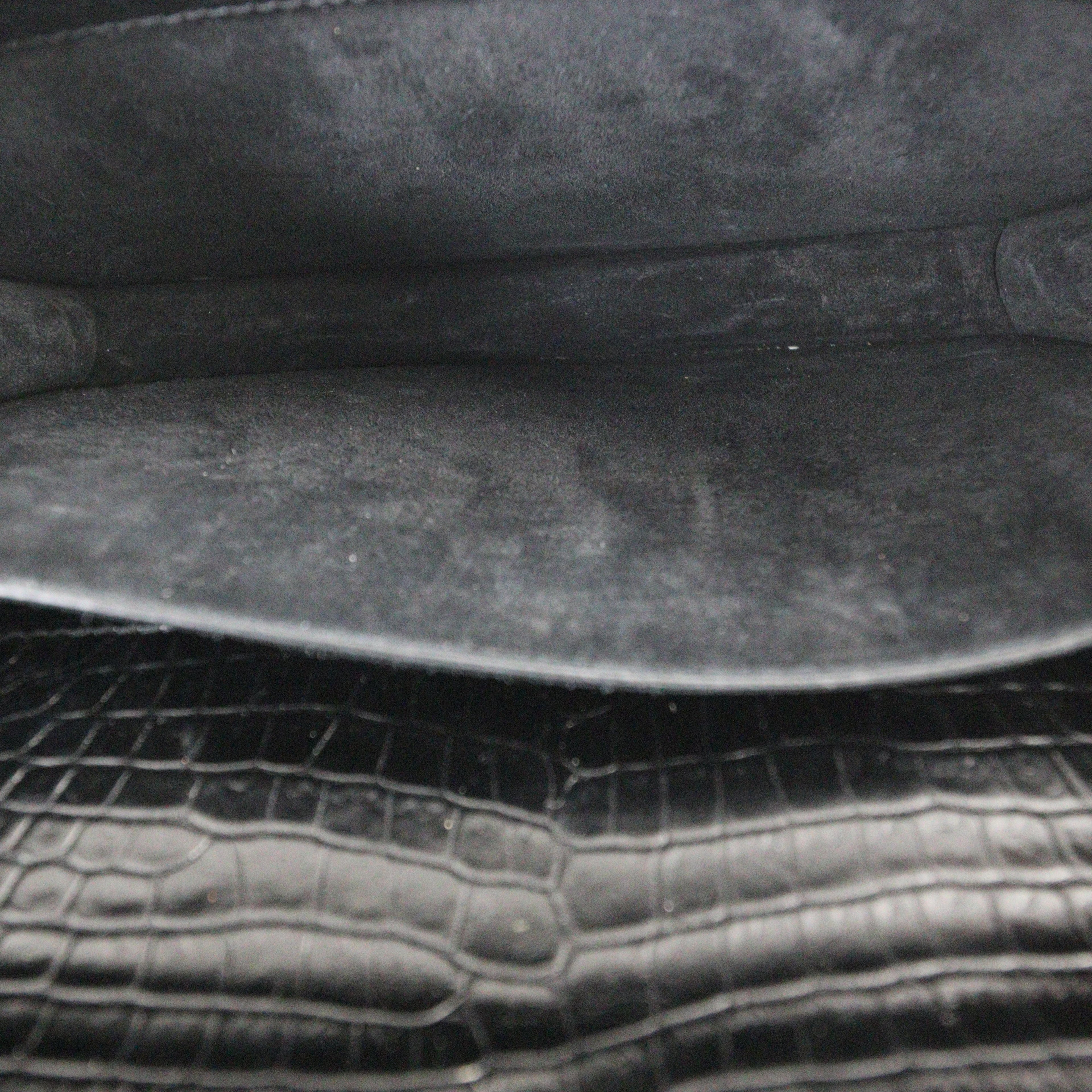 Saint Laurent Sunset Medium Croc-Embossed