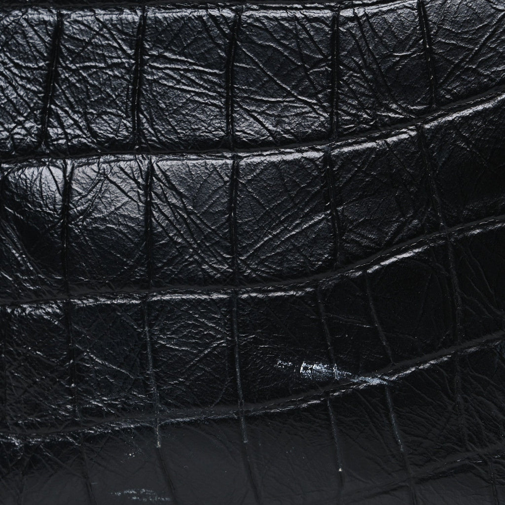 Calfskin Crocodile Embossed Monogram Medium Niki Shopping Bag Black