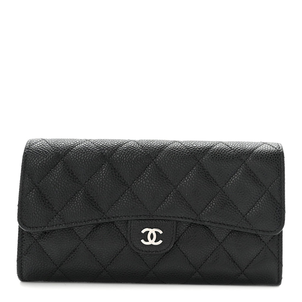 Caviar Quilted Large Gusset Flap Wallet Black