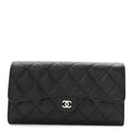 Caviar Quilted Large Gusset Flap Wallet Black