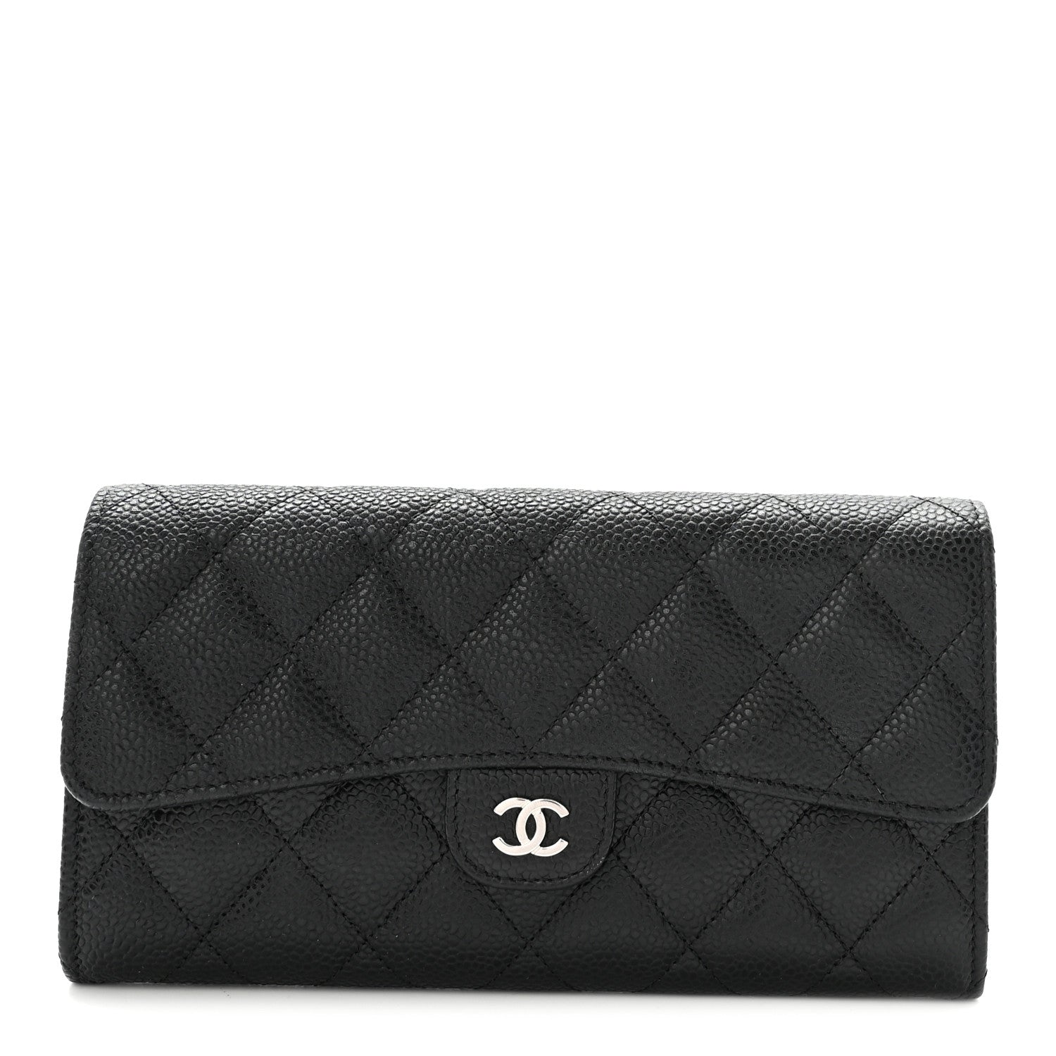 Caviar Quilted Large Gusset Flap Wallet Black