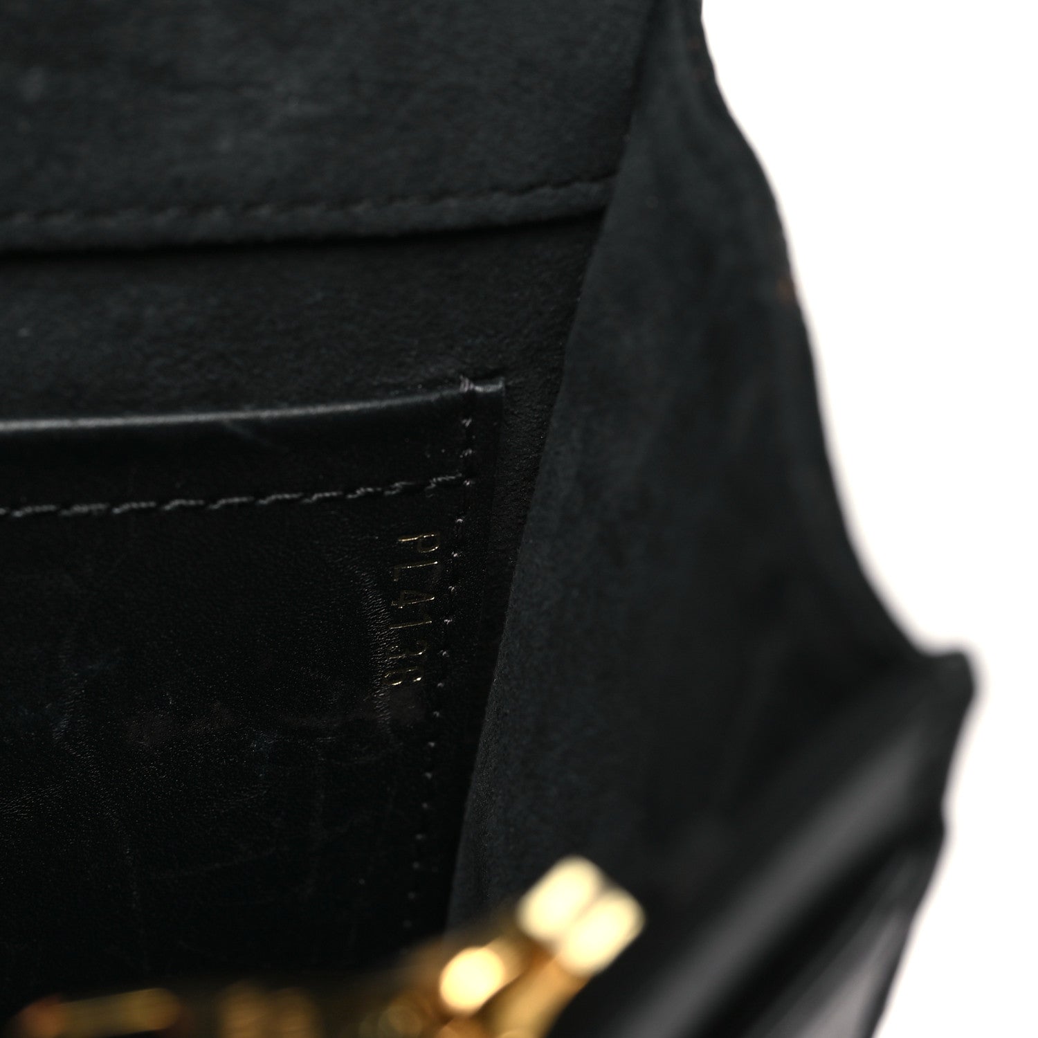 Calfskin Airy V Embossed Pochette Chain Louise GM  Black