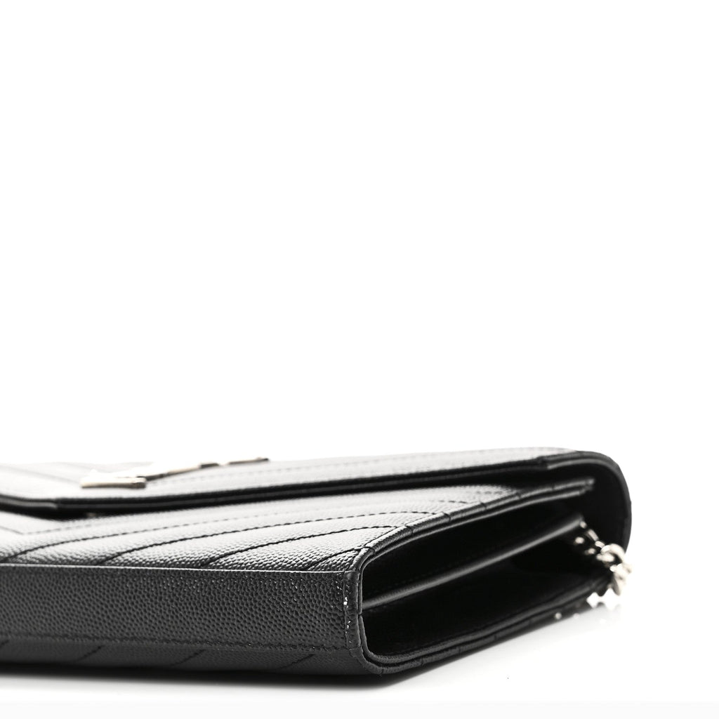 Grain De Poudre Matelasse Chevron Monogram Chain Wallet Black