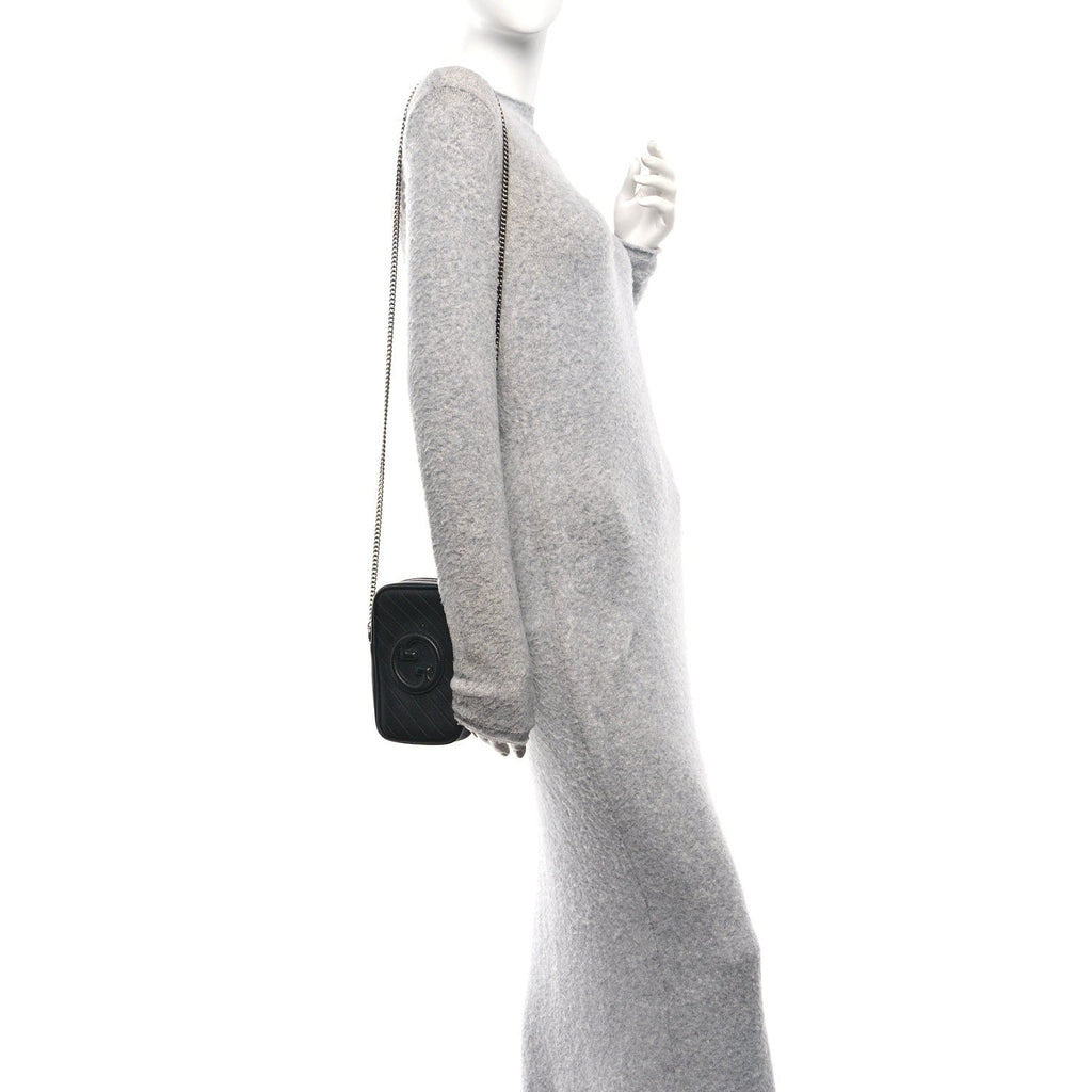 Sakai Be Green Calfskin Diagonal Stitched Mini Blondie Vertical Shoulder Bag Black