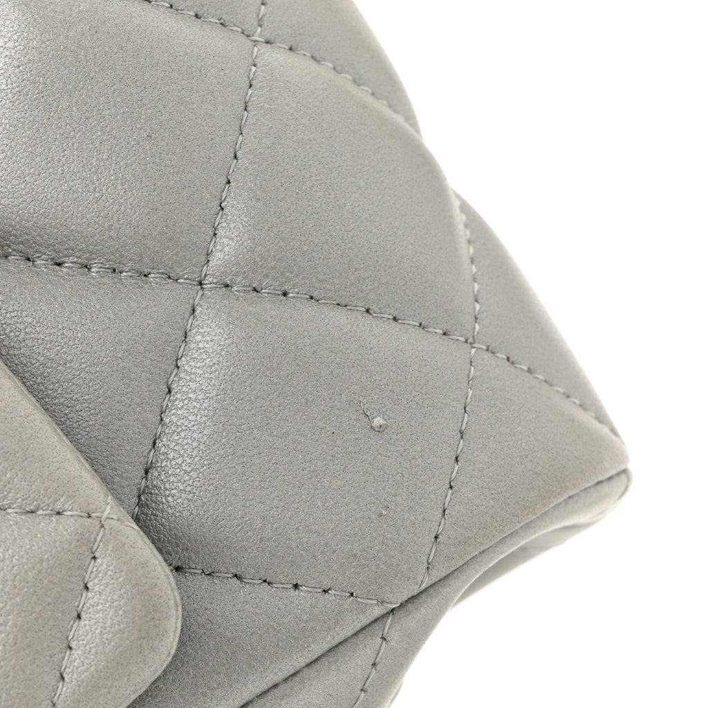Metallic Lambskin Quilted Clutch With Chain Flap Silver