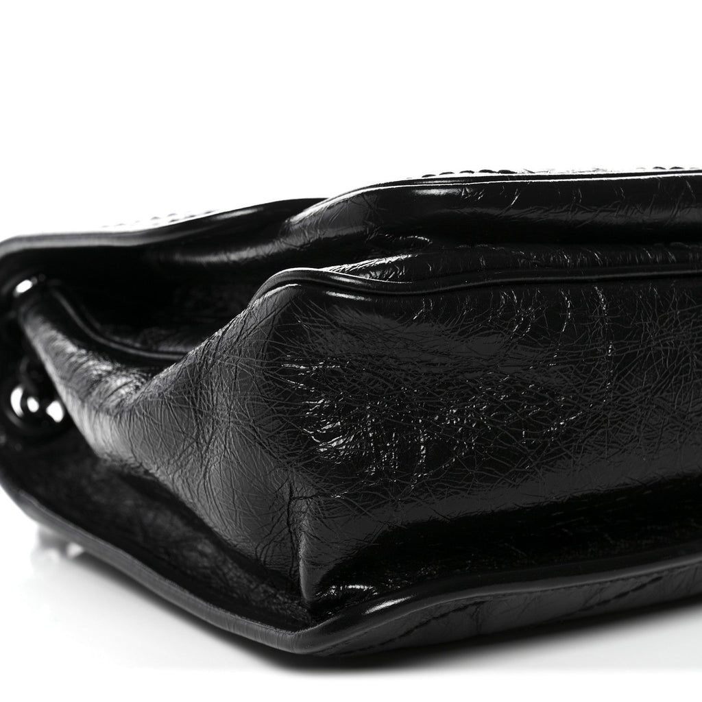 Crinkled Calfskin Matelasse Monogram Medium Niki Chain Satchel Black