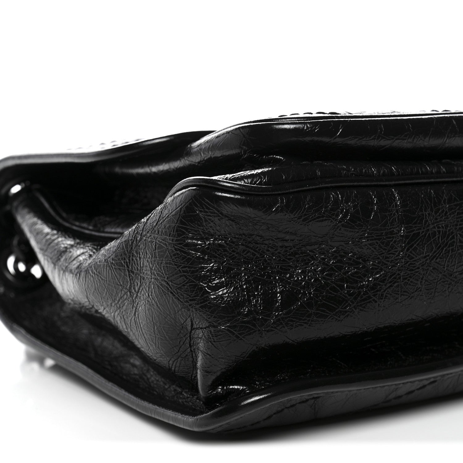 Crinkled Calfskin Matelasse Monogram Medium Niki Chain Satchel Black