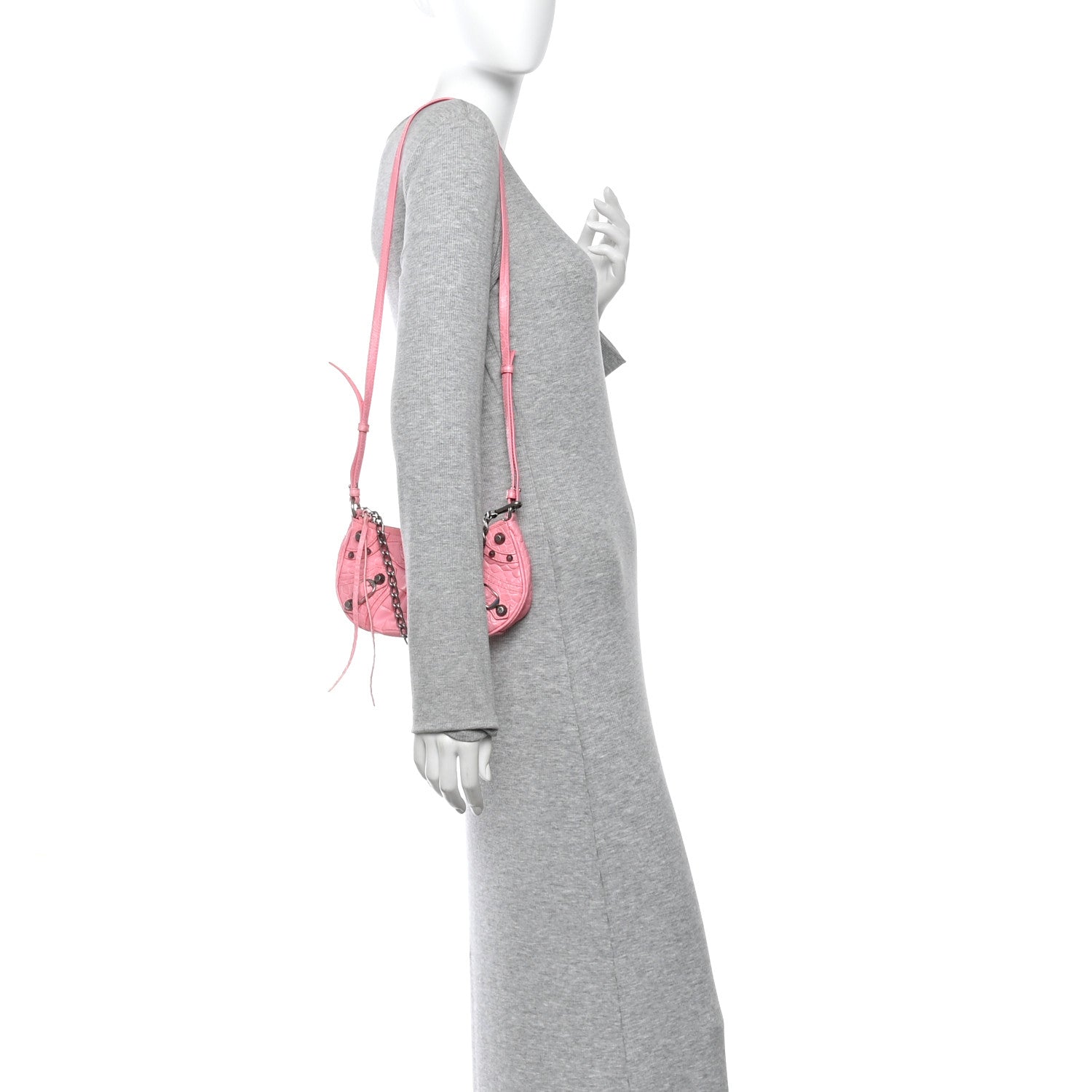 Extra Supple Calfskin Crocodile Embossed Le Cagole Mini Purse With Chain Sweet Pink