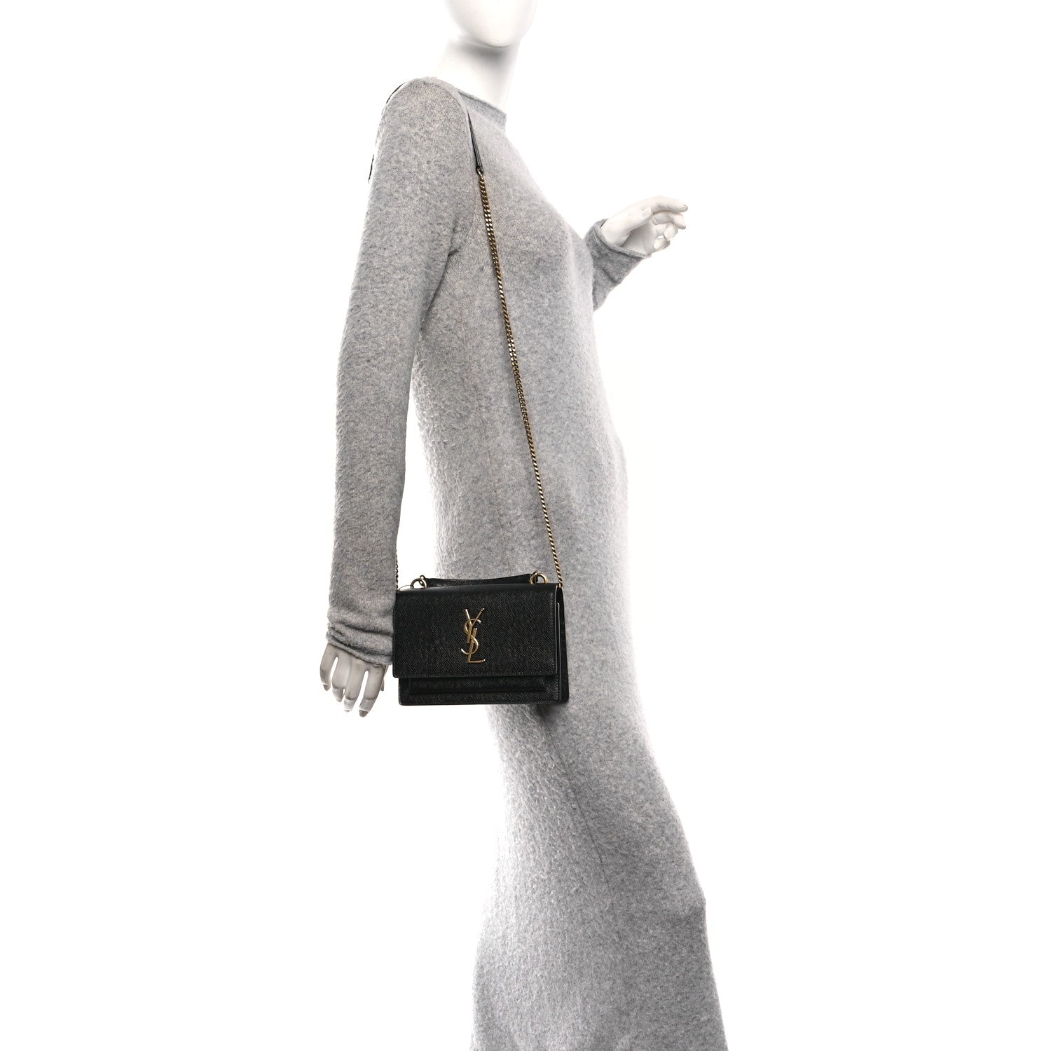 Coated Bark Calfskin Sunset Chain Wallet  Black