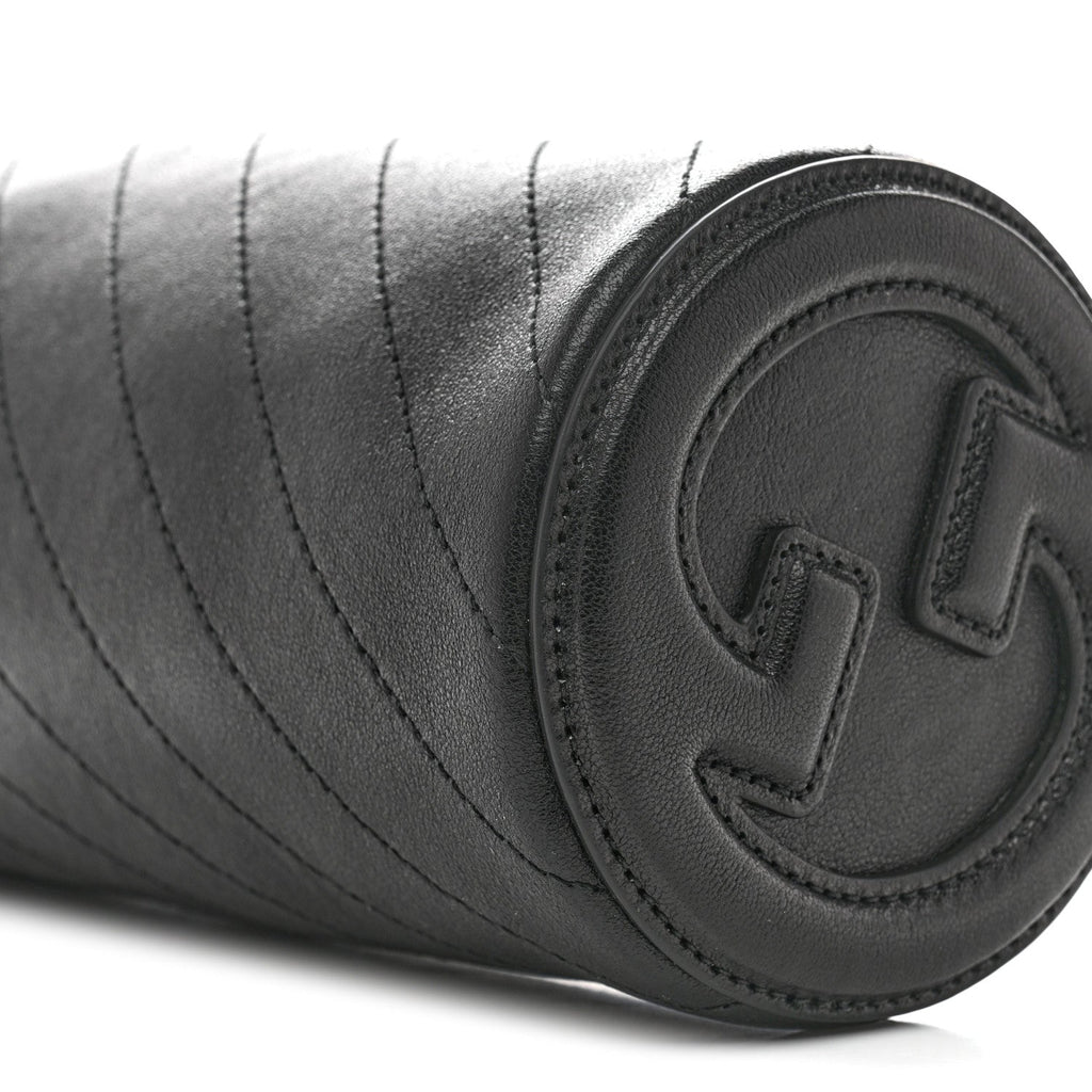 Sakai Be Green Calfskin Diagonal Stitched Mini Blondie Barrel Shoulder Bag Black