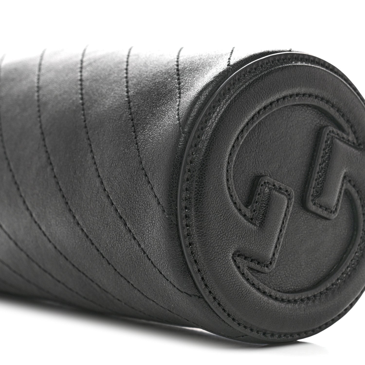 Sakai Be Green Calfskin Diagonal Stitched Mini Blondie Barrel Shoulder Bag Black