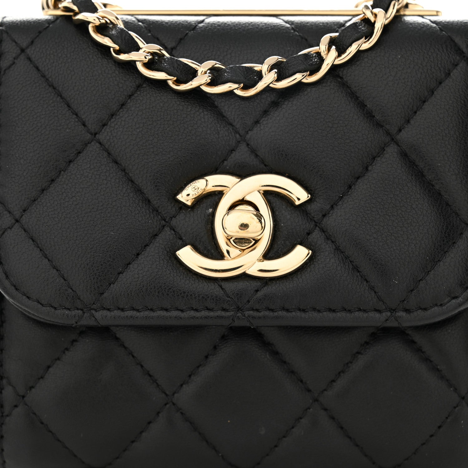 Lambskin Quilted Trendy CC  Holder On Chain Black