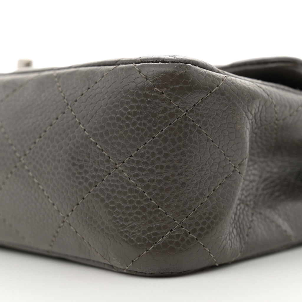 Caviar Quilted Medium Double Flap Dark Grey
