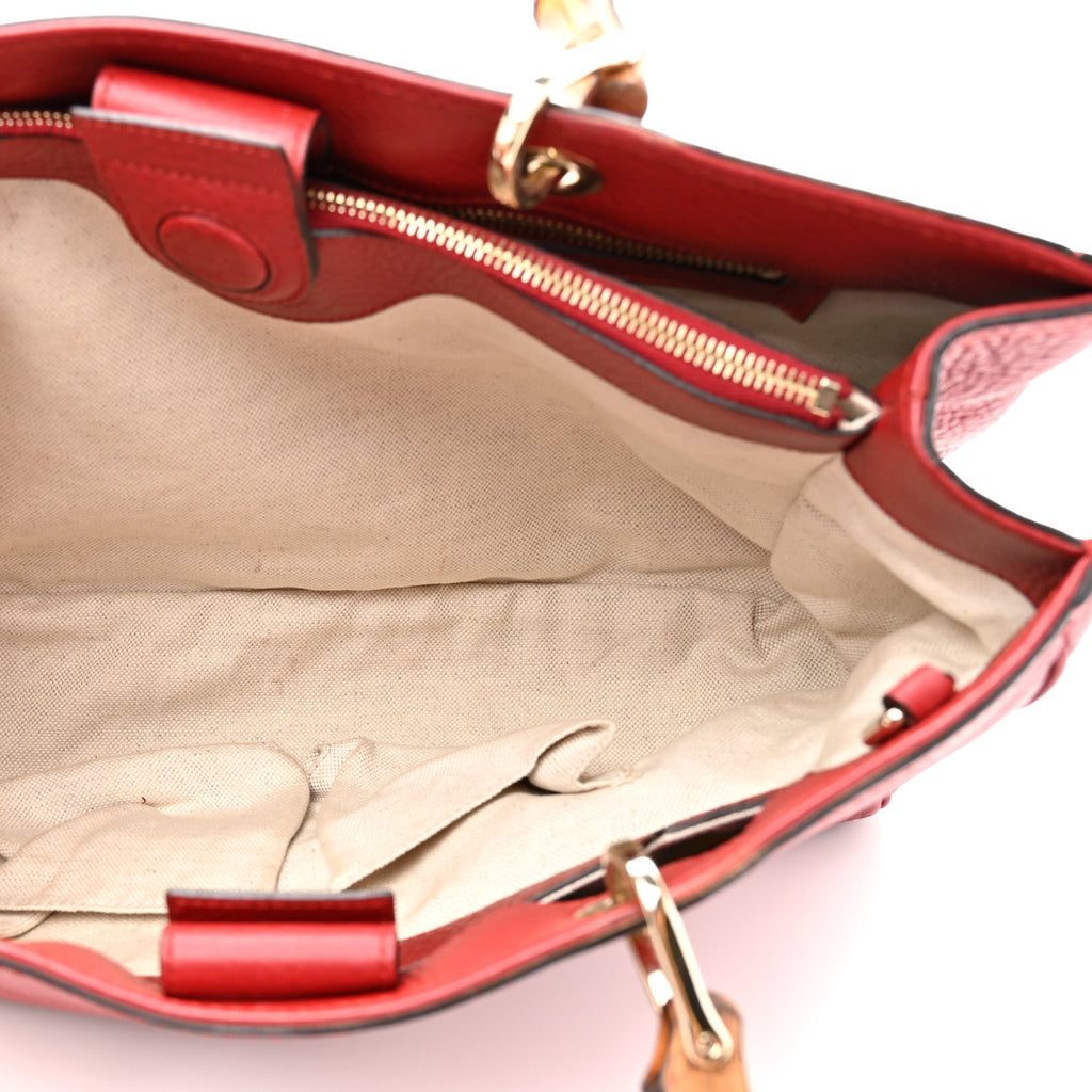 Pebbled Calfskin Medium Bamboo Shopper Tote Red