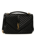 Sheepskin Matelasse Chevron Monogram Large College Satchel Black