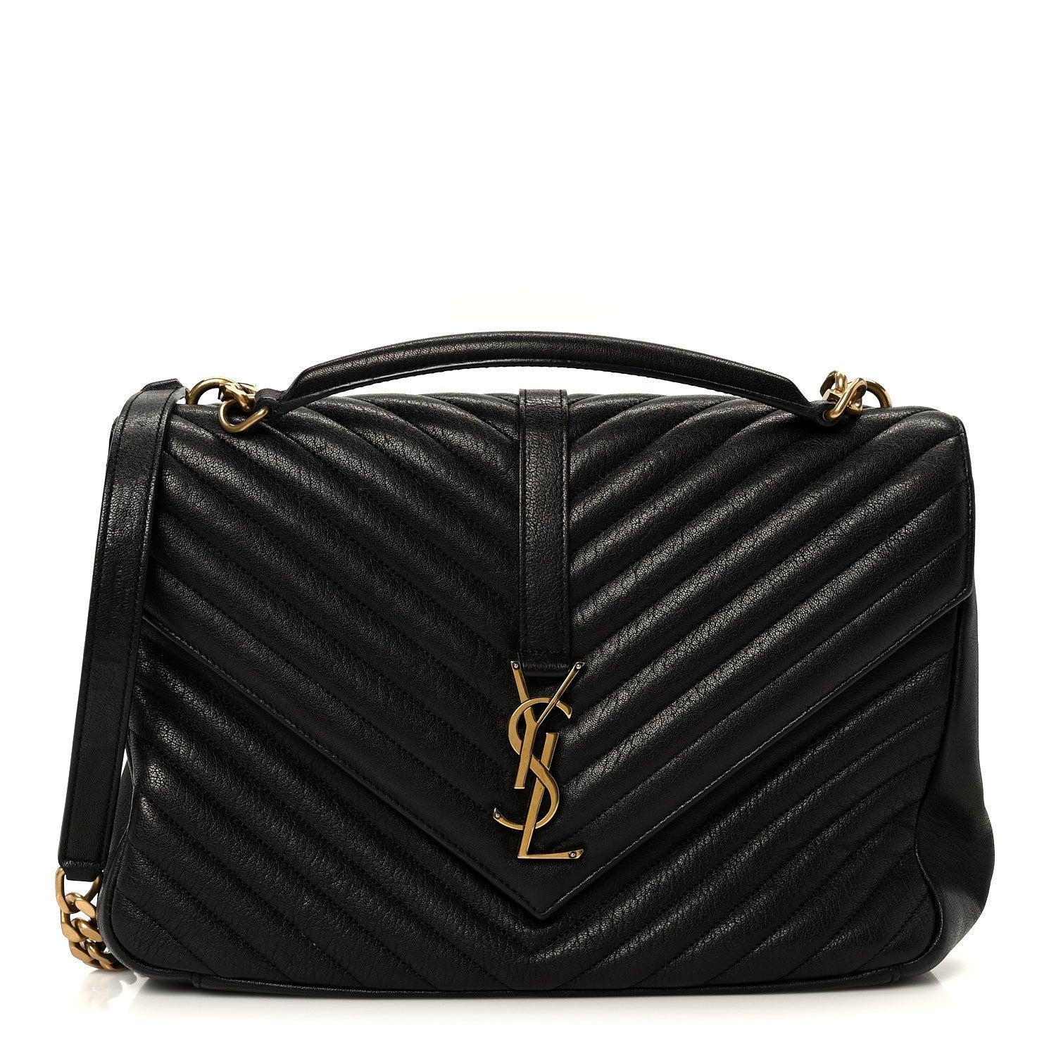 Sheepskin Matelasse Chevron Monogram Large College Satchel Black