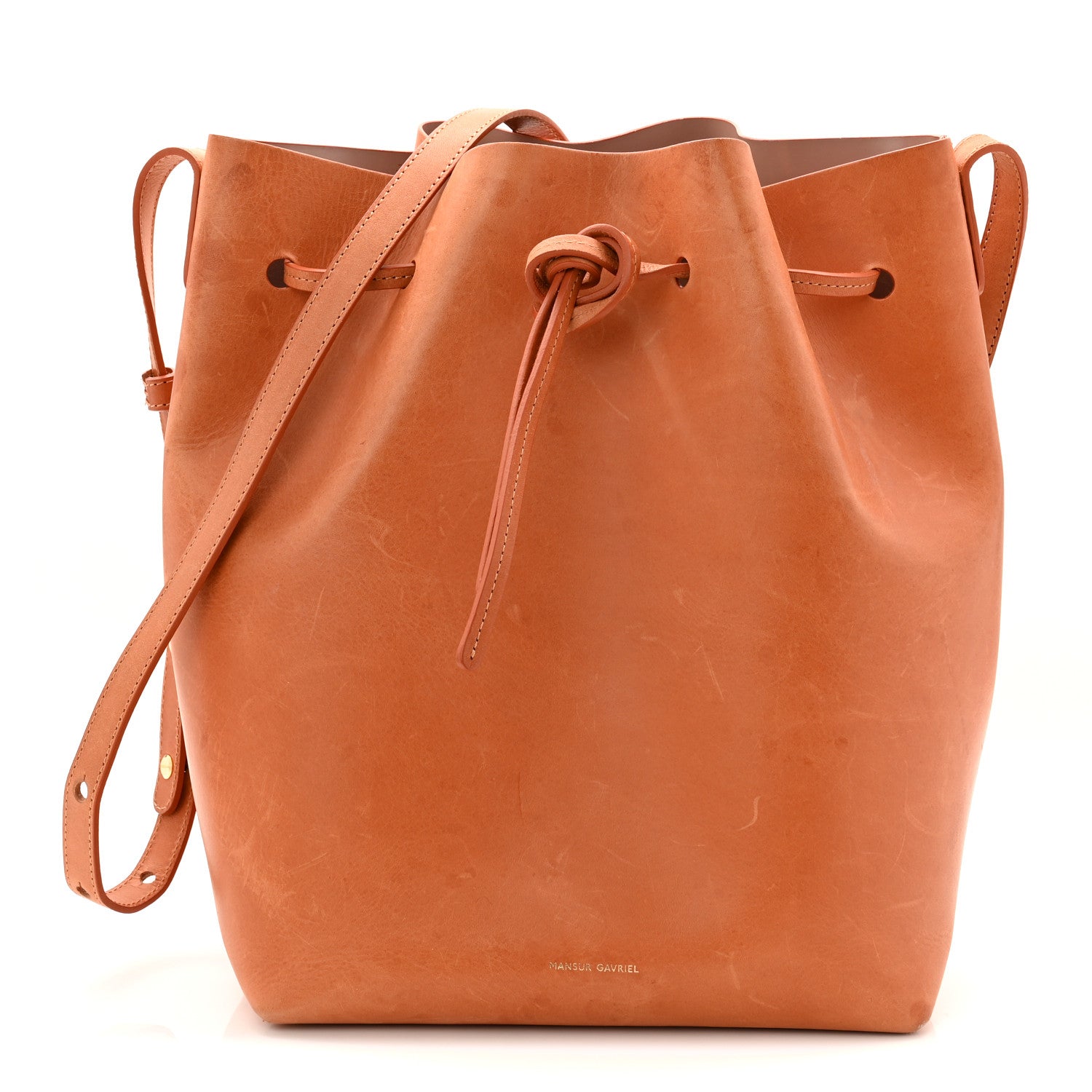 Vegetable Tanned Calfskin Bucket Bag Cammello Rosa