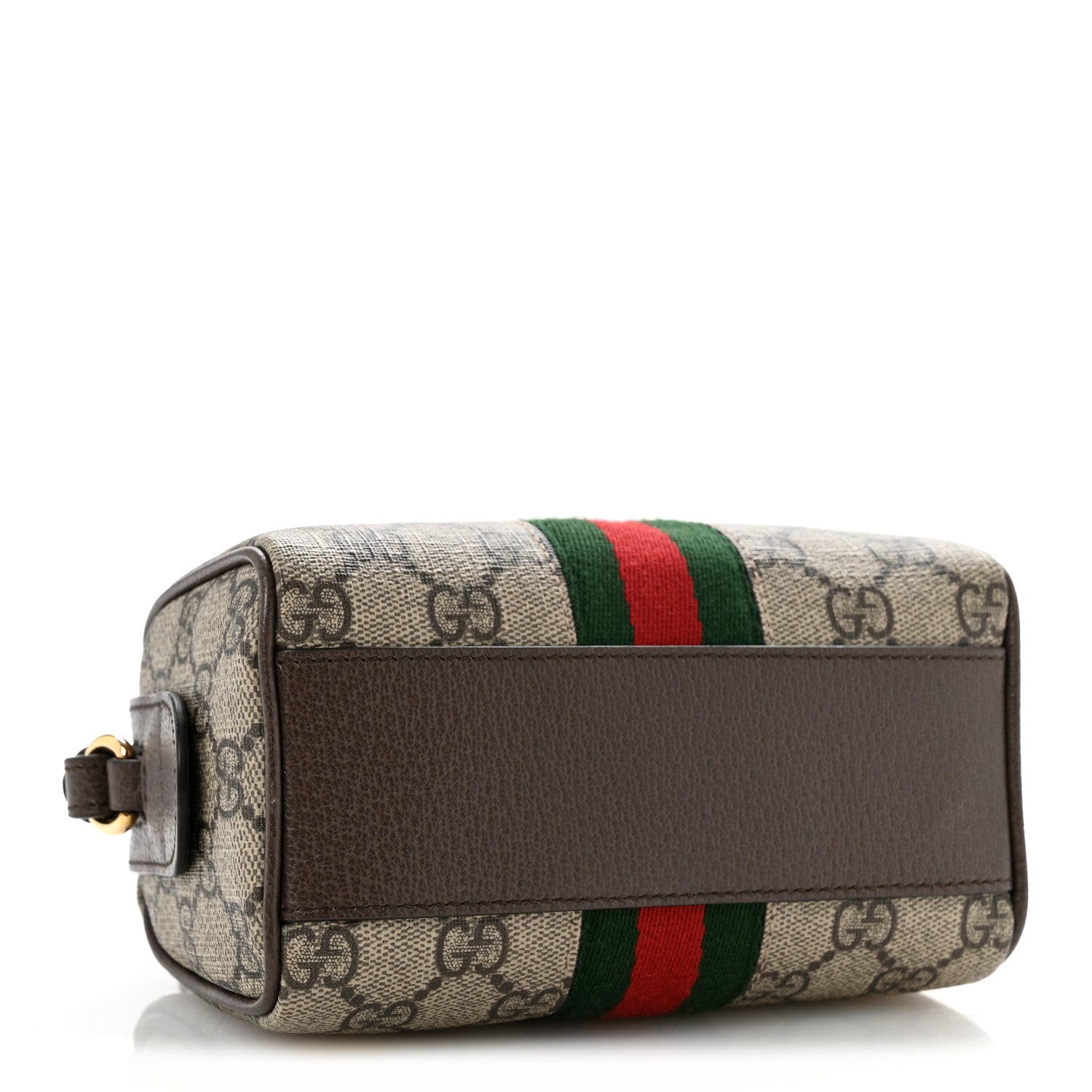 GG Supreme Monogram Textured Dollar Calfskin Web Super Mini Ophidia Top Handle Bowler Bag  Beige Ebony New Acero