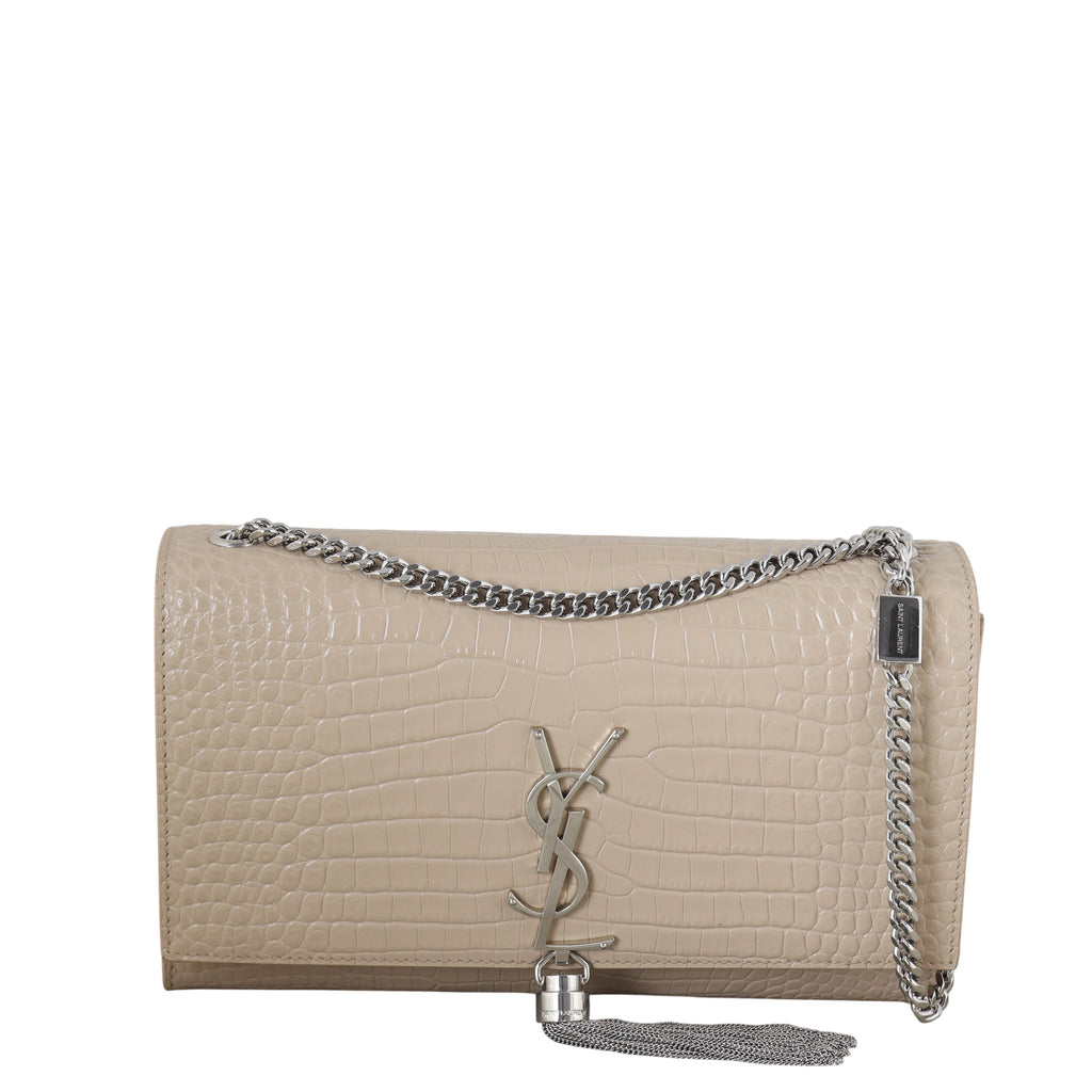 Saint Laurent Kate Tassel Chain Bag Medium Croc-Embossed