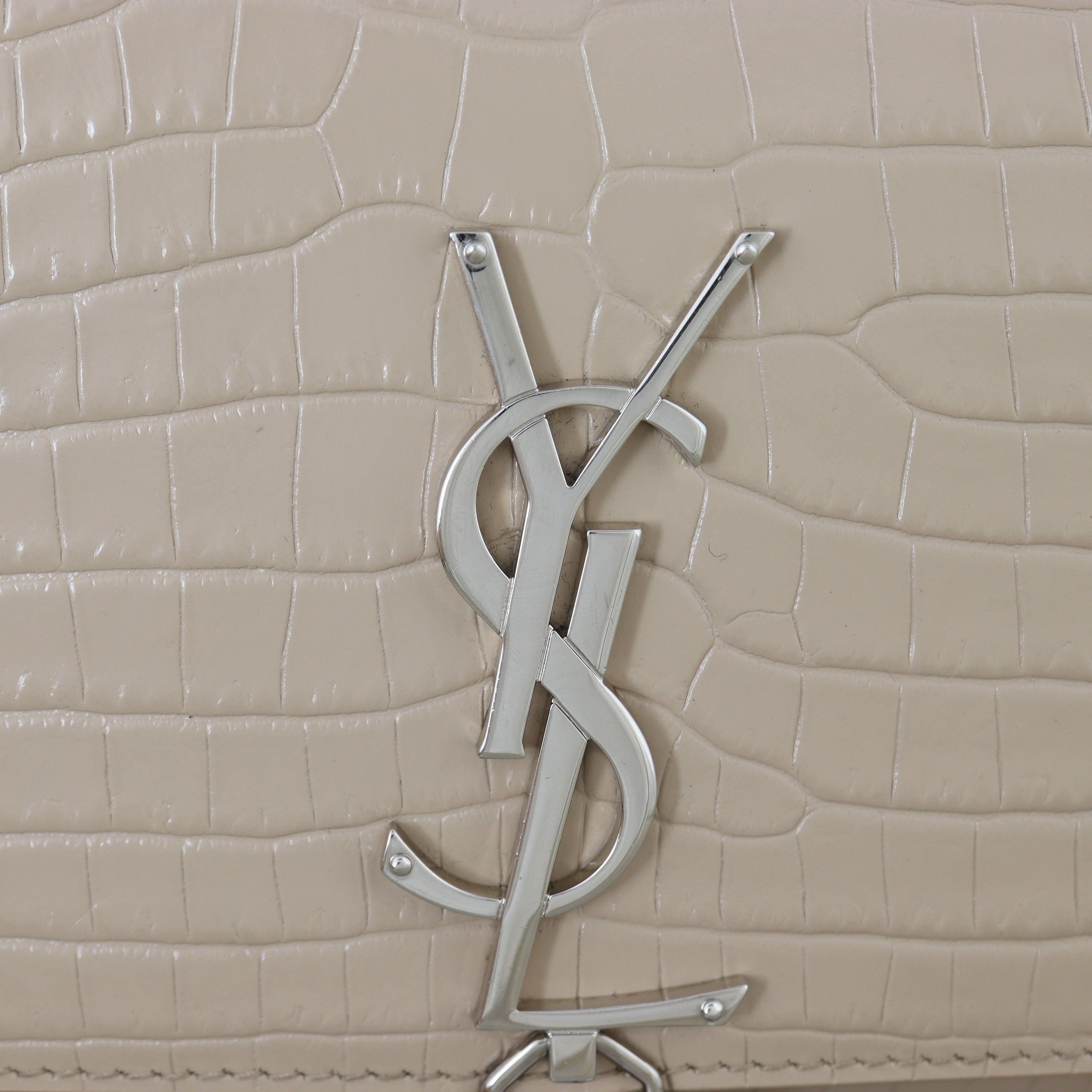 Saint Laurent Kate Tassel Chain Bag Medium Croc-Embossed