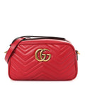 Calfskin Matelasse Small GG Marmont Chain Shoulder Bag Hibiscus Red