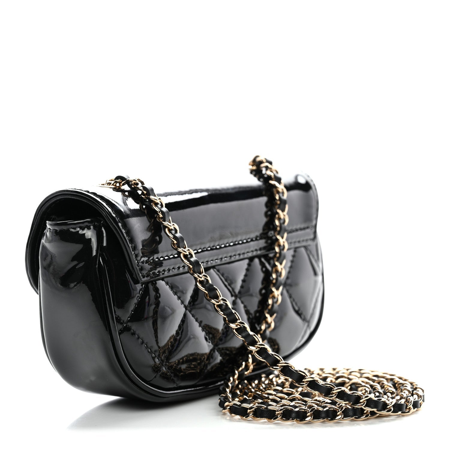 Patent Calfskin Quilted Mini Flap Black