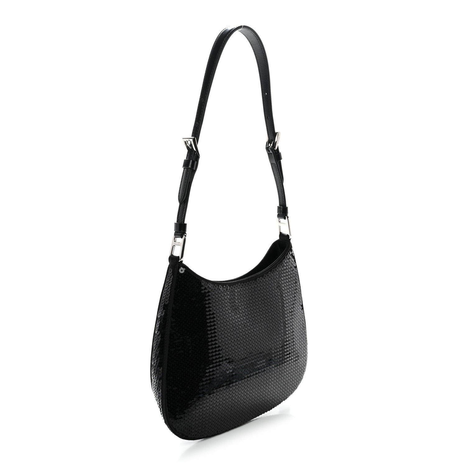 Paillettes Sequin Logo Cleo Adjustable Strap Shoulder Bag Black White