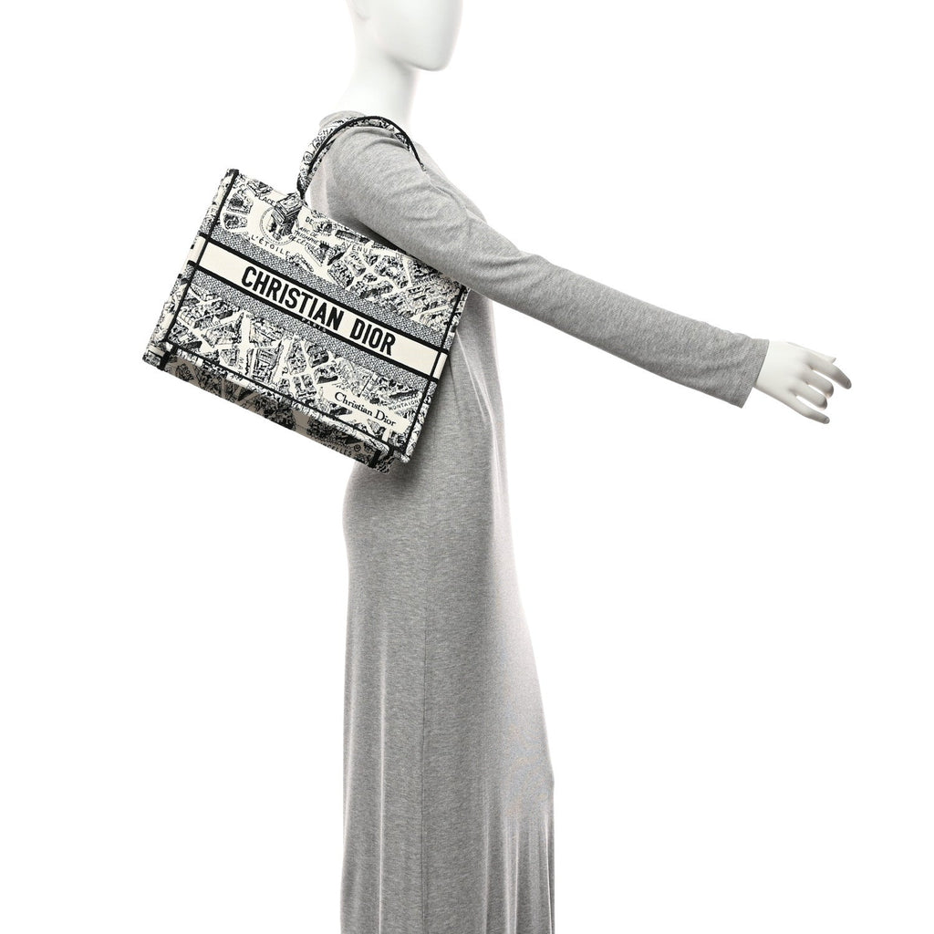 Canvas Embroidered Medium Plan De Paris Book Tote White Black