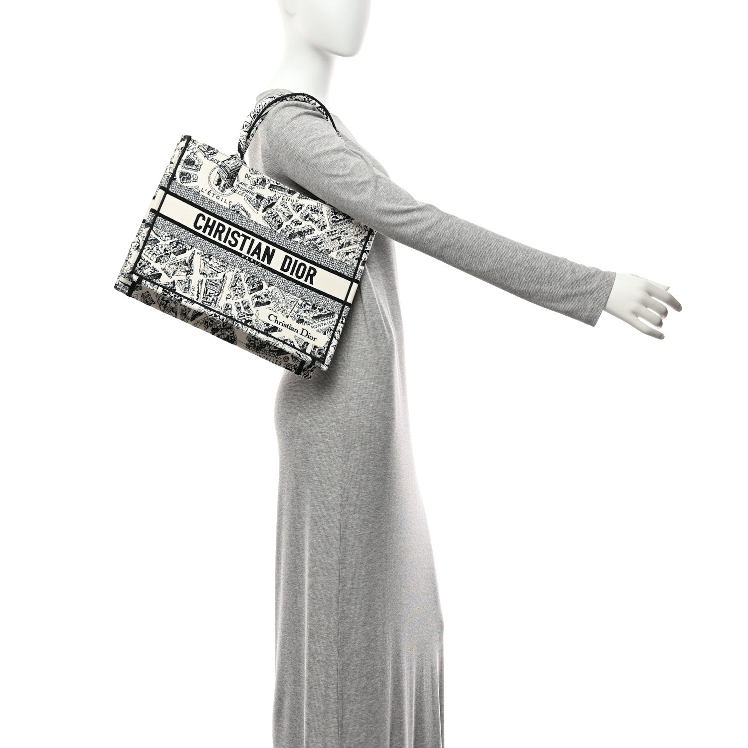 Canvas Embroidered Medium Plan De Paris Book Tote White Black
