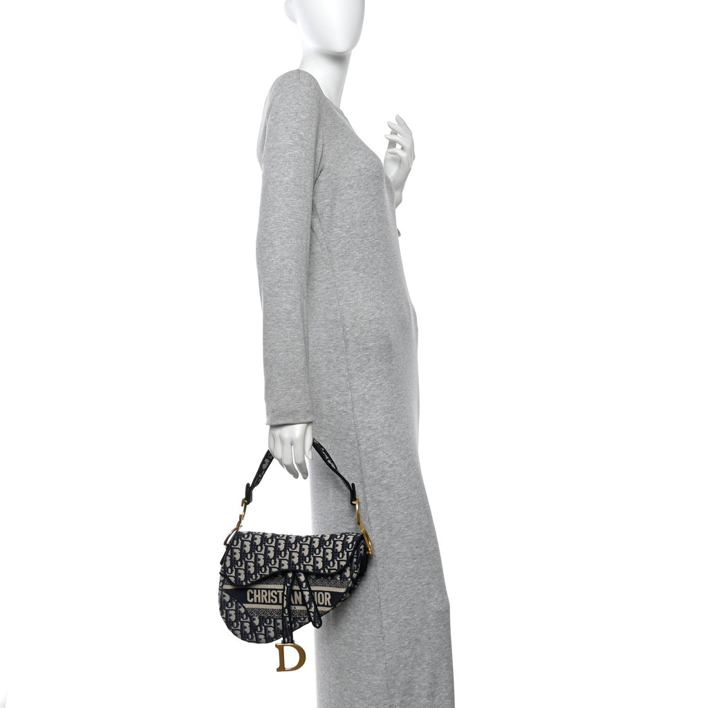 Oblique Embroidered Saddle Bag Blue