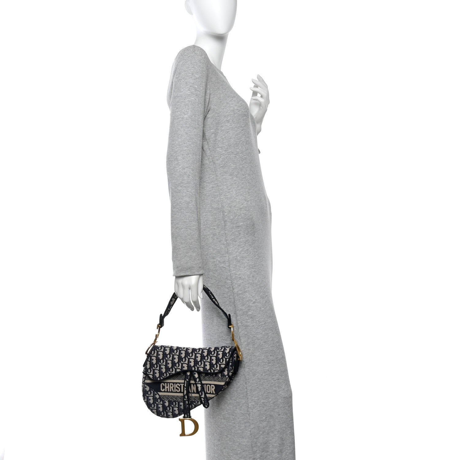Oblique Embroidered Saddle Bag Blue