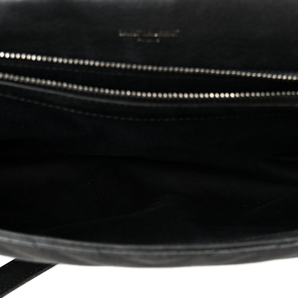 Sheepskin Matelasse Chevron Monogram Large College Satchel Black