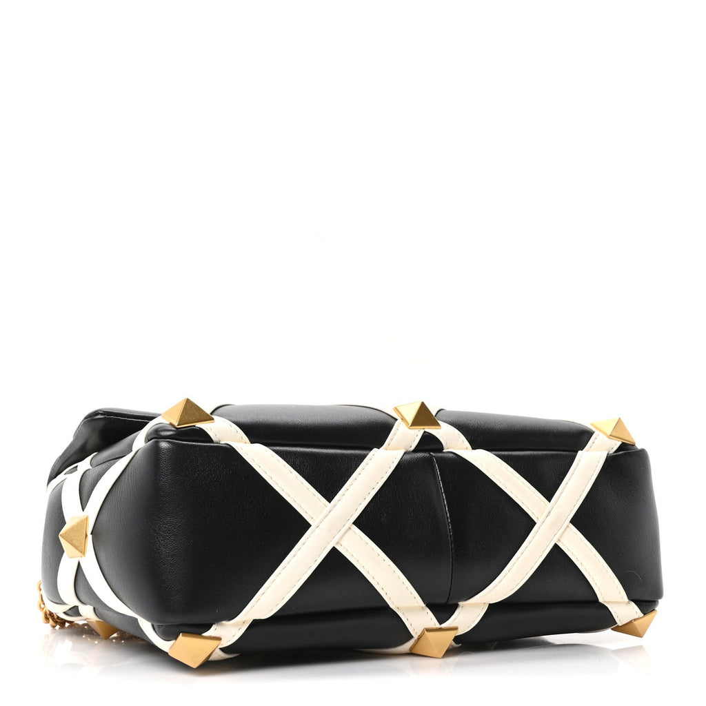 Nappa Large Roman Stud Shoulder Bag Black White