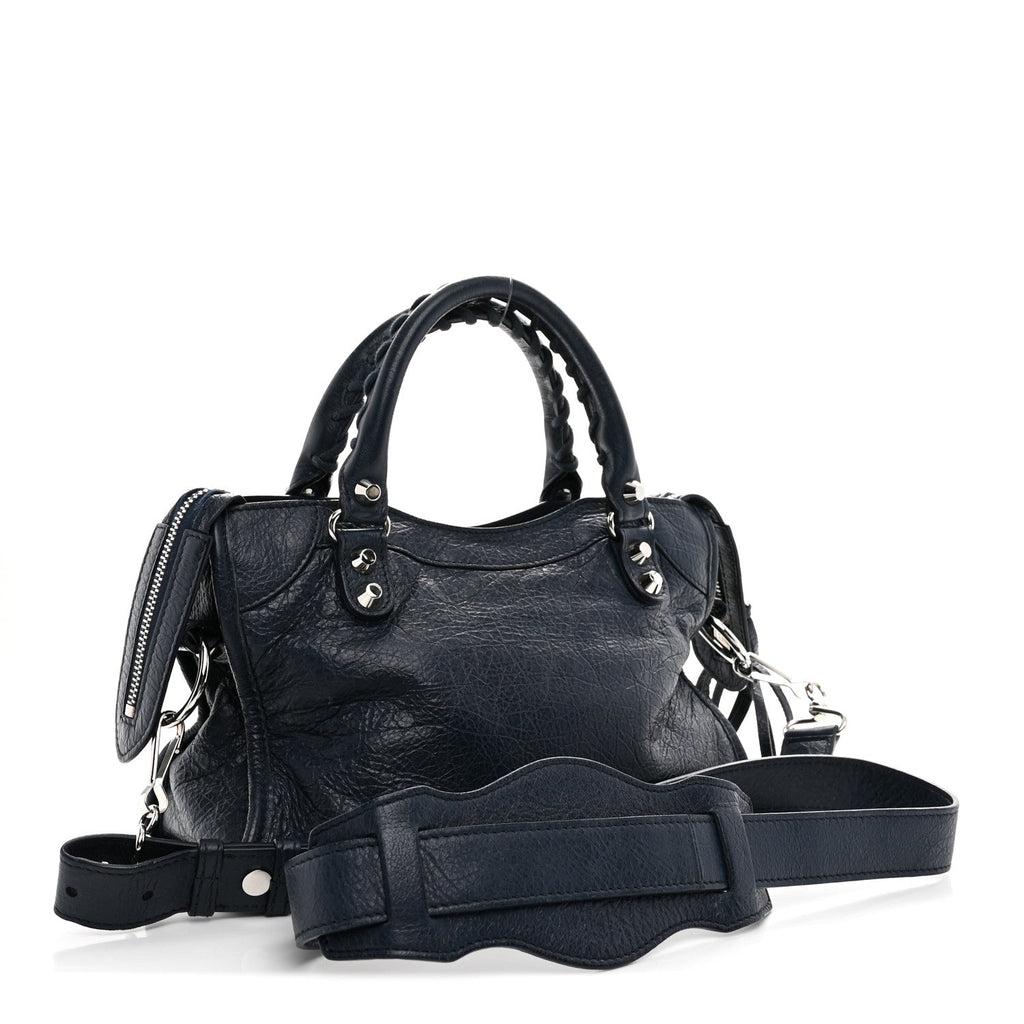 Agneau Classic Silver Hardware Mini City Bleu De Minuit
