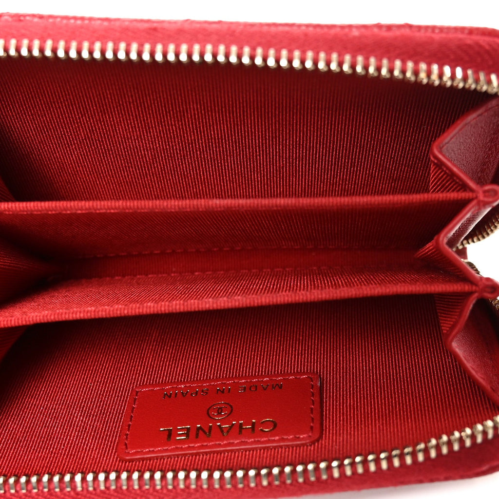 Caviar Quilted Zip Coin Purse Red