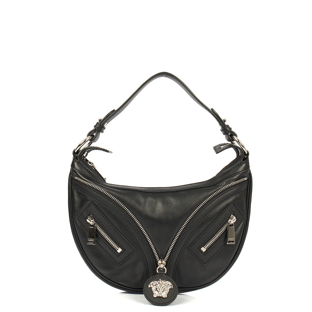 Versace Shoulder Bag Biker Hobo in Black, Leather