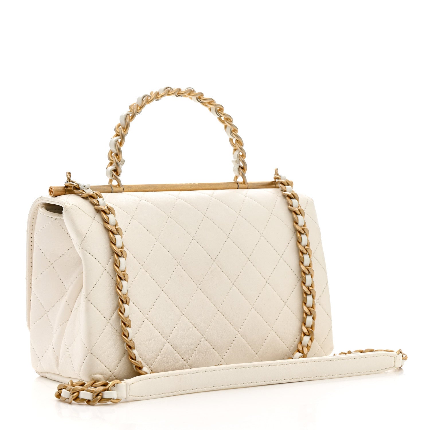 Lambskin Quilted La Parisienne Top Handle Flap White