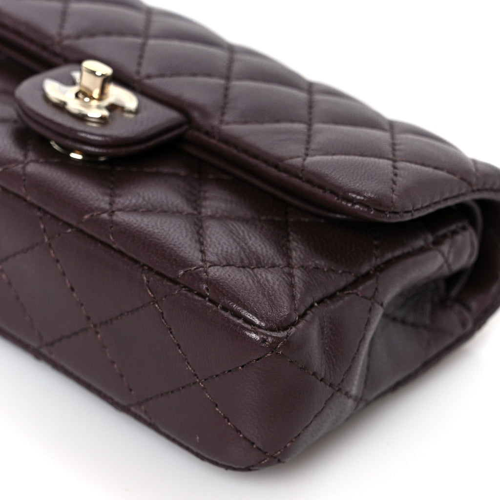 Lambskin Quilted Mini Flap Bag Charm With Hook Dark Brown