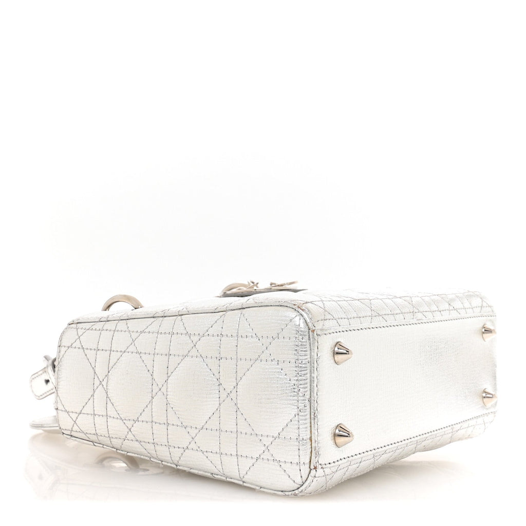 Metallic Grained Calfskin Cannage Small Lucky Badges My Lady Dior Silver