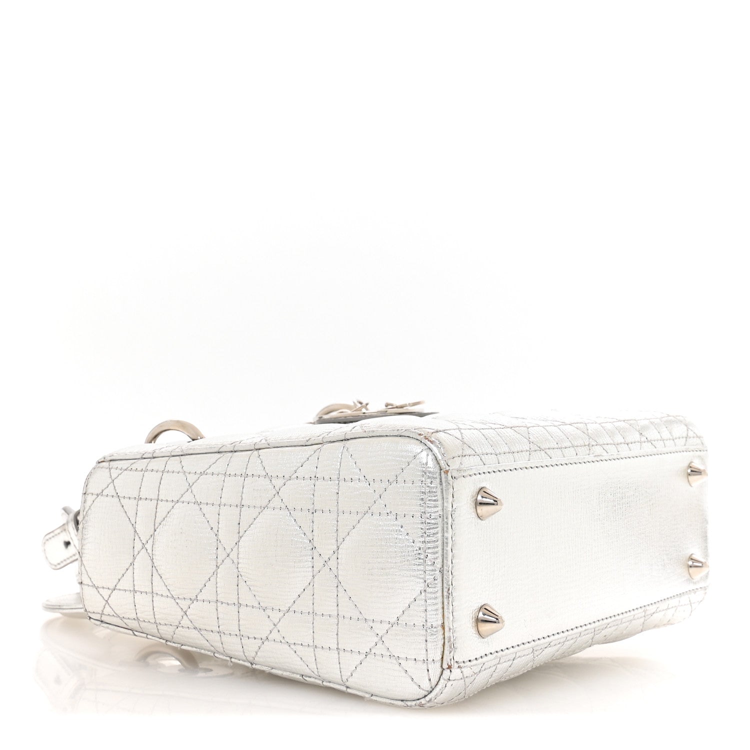 Metallic Grained Calfskin Cannage Small Lucky Badges My Lady Dior Silver