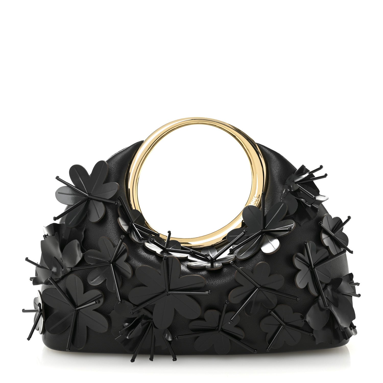 Lambskin Le Petit Calino Brode Ring Top Handle Bag Black