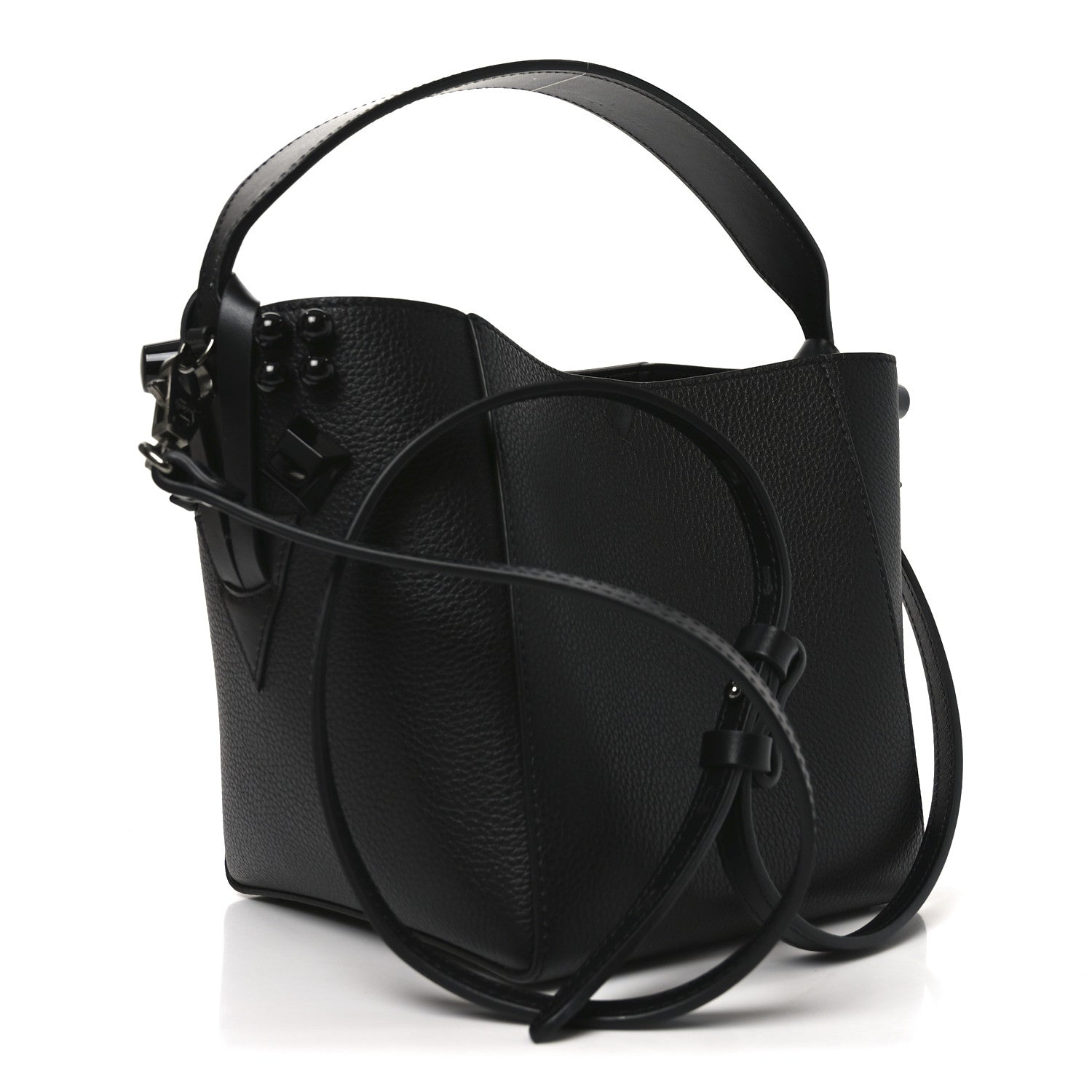 Calfskin Empire Spike Studded Mini Cabachic Bucket Bag Black